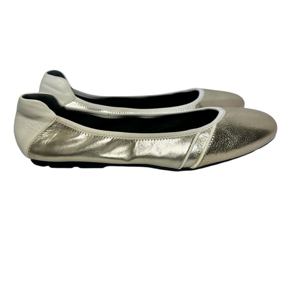 HOGAN Women’s NWOB Gold Silver Cream Leather Almond Toe Ballet Flats- Size 9.5